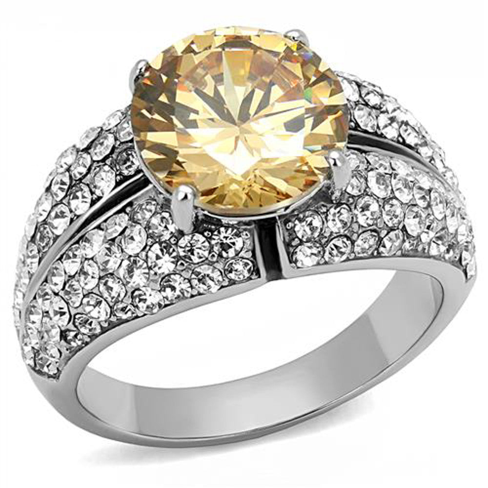 Women's 4.55 Ct Round Cut Champagne CZ Stainless Steel Engagement Ring Size 5-10